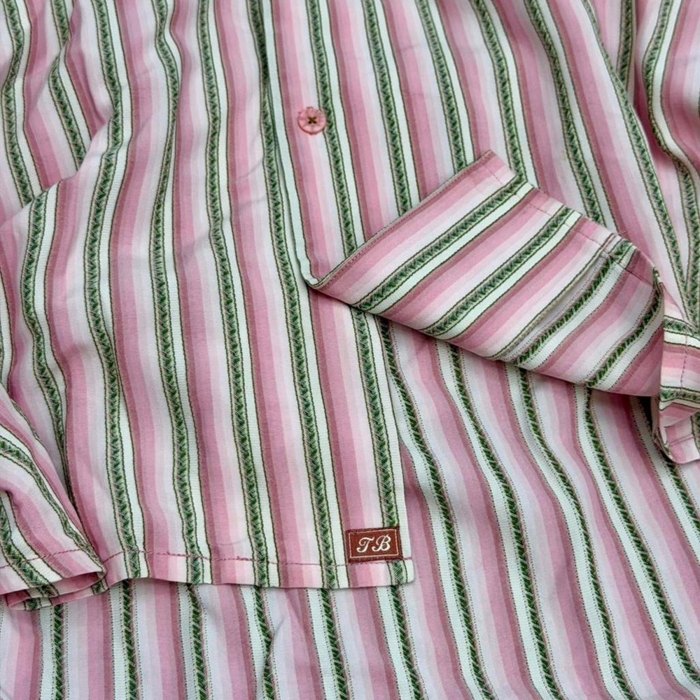 90s Tommy Bahama Tencel Lyocell Vertical Stripe Button Up - Picture 7 of 8